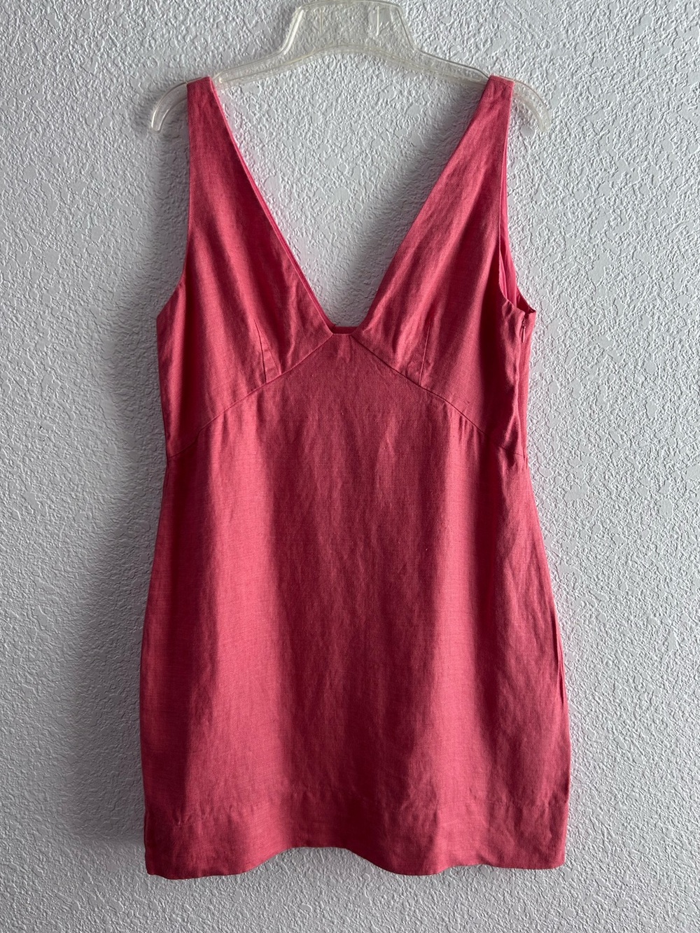 Banana Republic 100% Linen Pink Coral V Neck Sleeveless Mini Dress Size 8